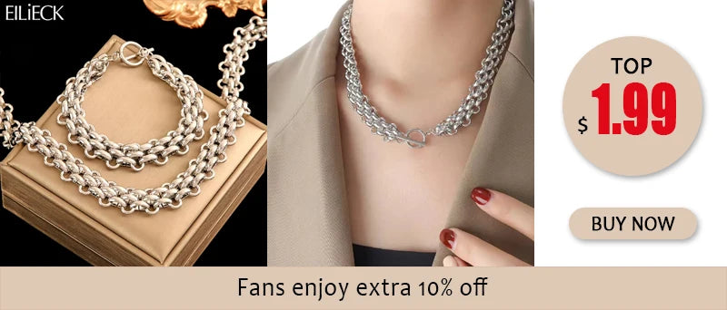 EILIECK 316L Stainless Steel Gold Color Asymmetric Chain Necklace Bracelet Set For Women Fashion Waterproof Jewelry Lady Gift