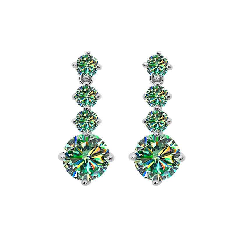 Luxury 925 Sterling Silver Full Lab Moissanite Drop Earrings Total 2.6 Carat Blue Green Color Women Moissanite Earring Jewelry