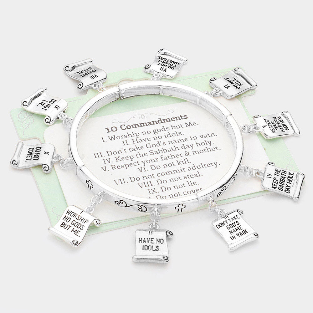 10 Commandments Message Charm Around Stretch Bracelet