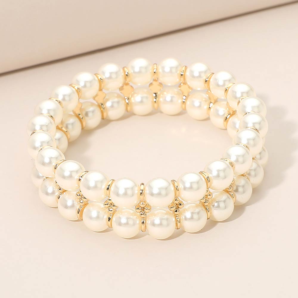 Double Row Pearl Beaded Stretch Bracelet