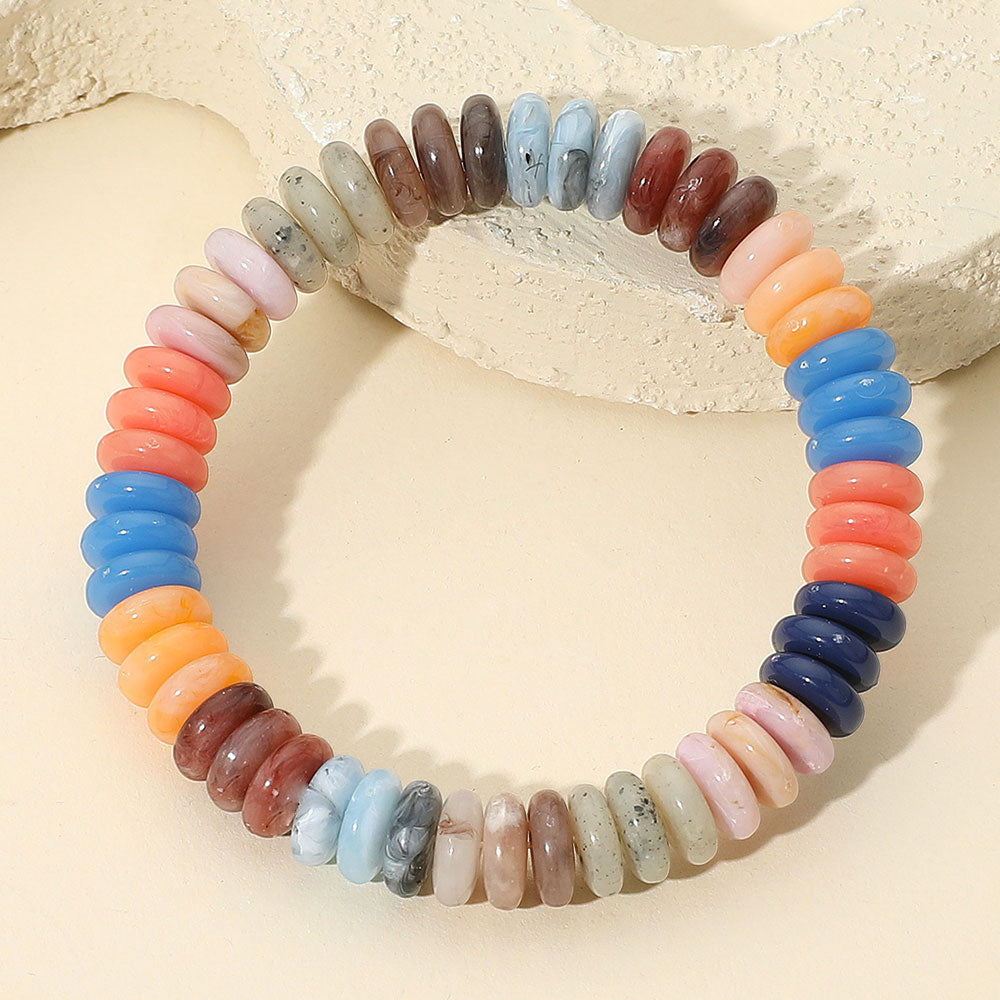 Marbled Flat Disc Beaded Stretch Bracelet