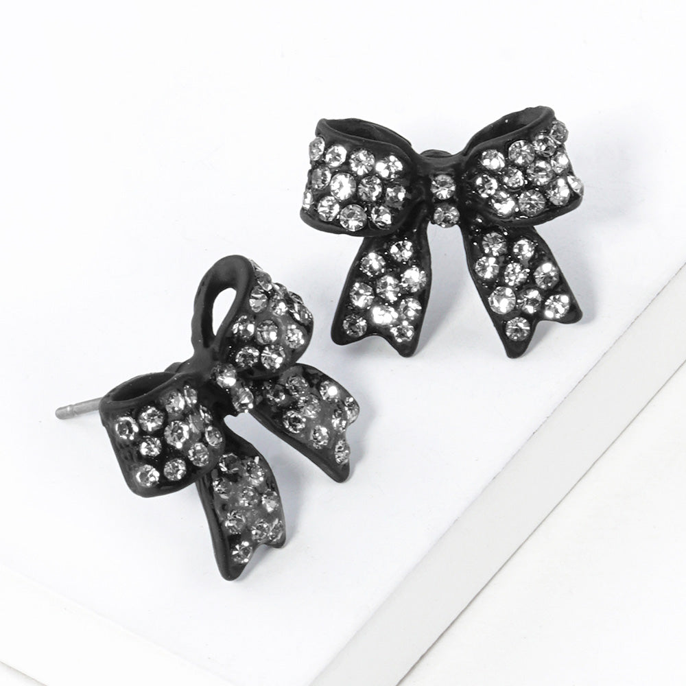 Pave bow stud earrings