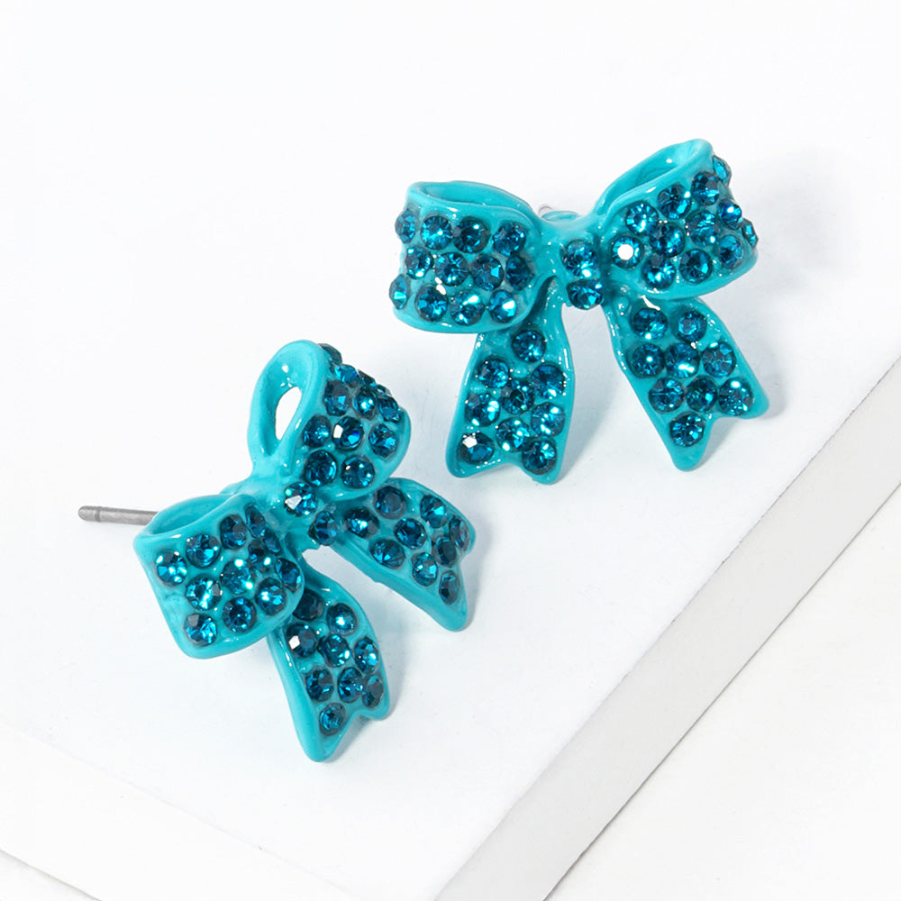 Pave bow stud earrings