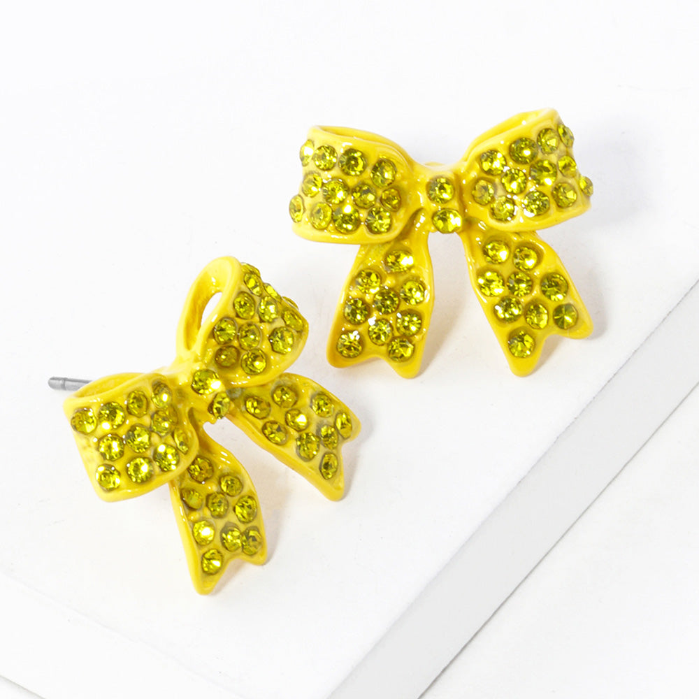 Pave bow stud earrings