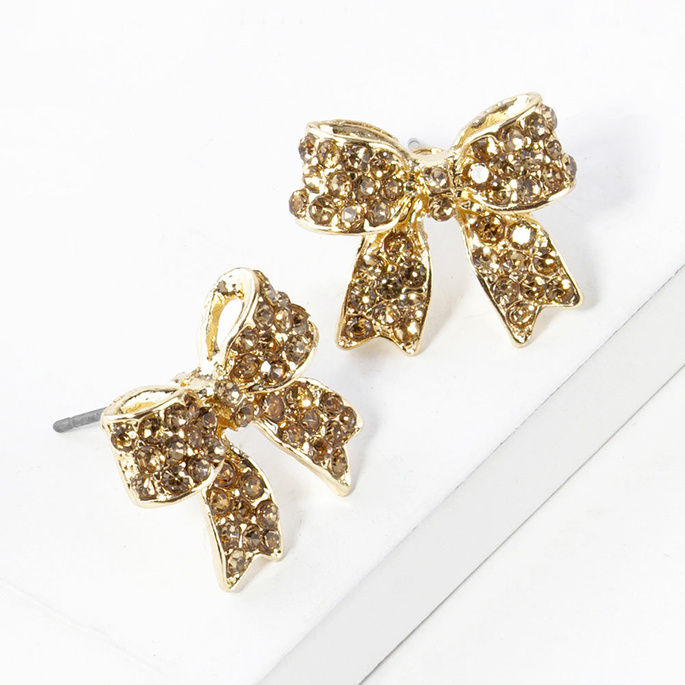 Pave bow stud earrings