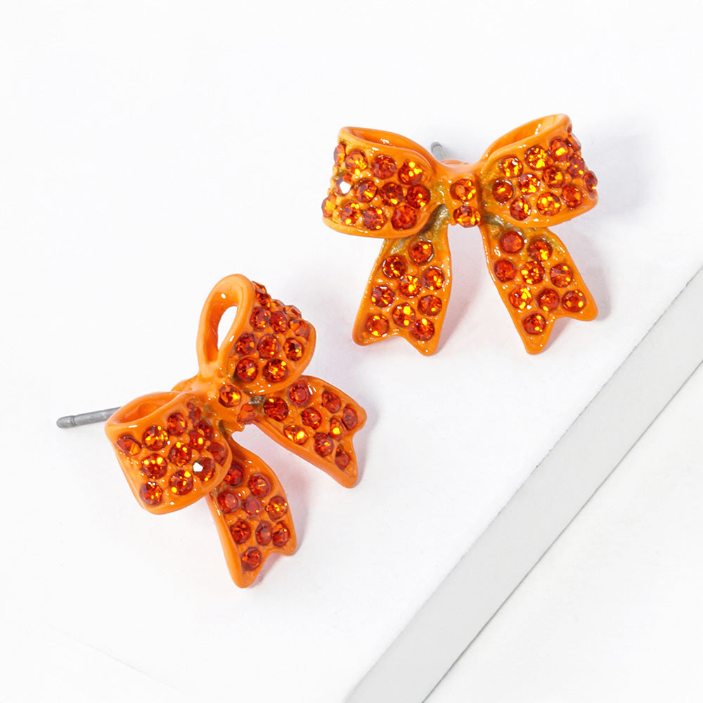 Pave bow stud earrings