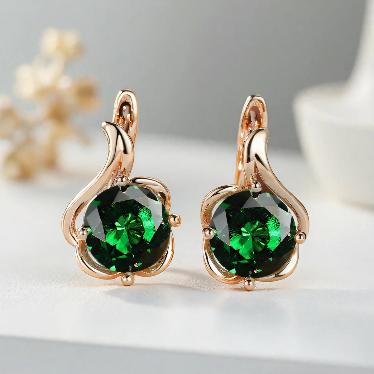 Female Crystal Round Red Green Purple Zircon Stone Flower Hoop Earrings Charm Rose Gold Color Wedding Jewelry Earrings For Women