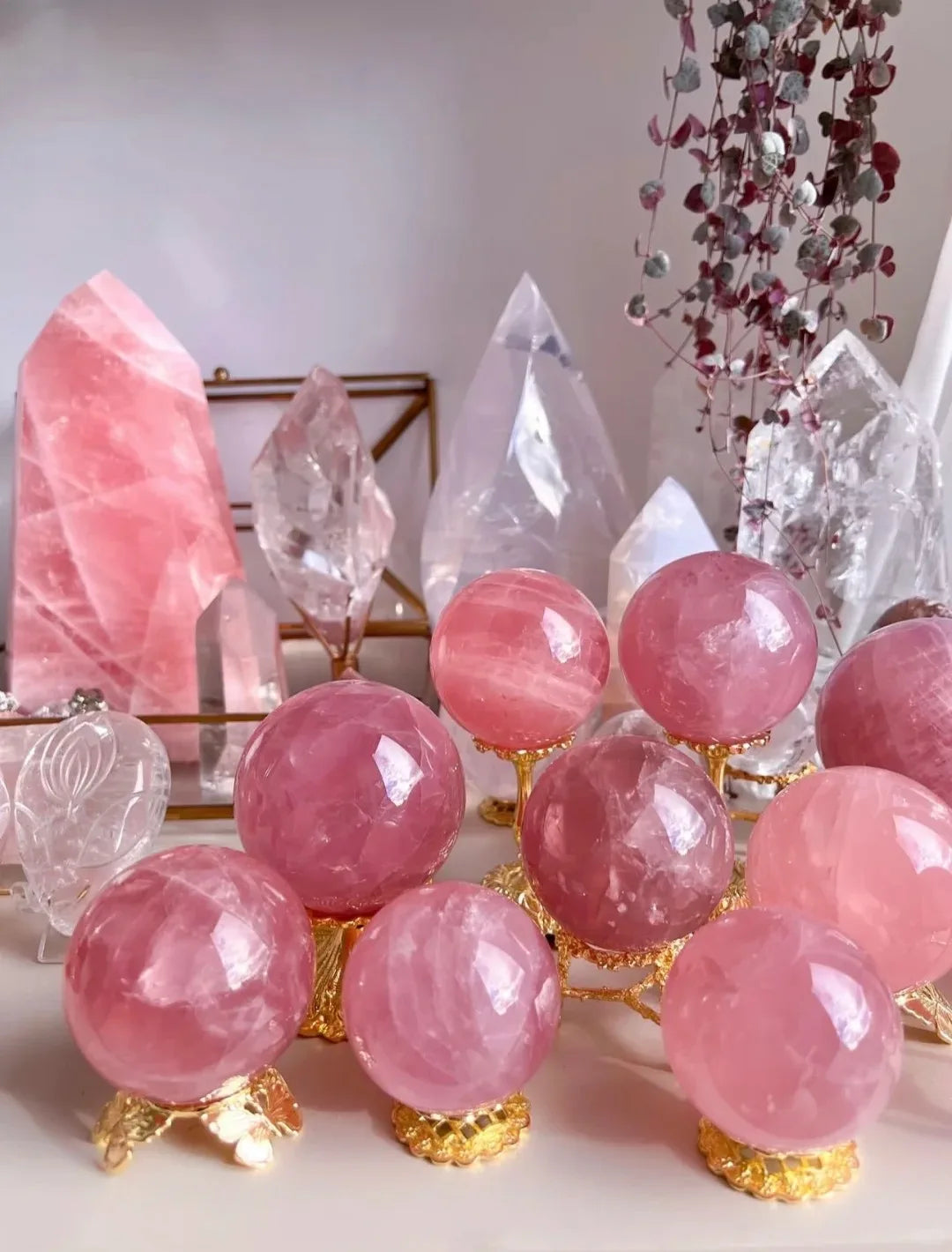 Trendy Natural Rose Quartz Crystal Tourmaline Stone Set Necklace Earring Party and Wedding Jewelry