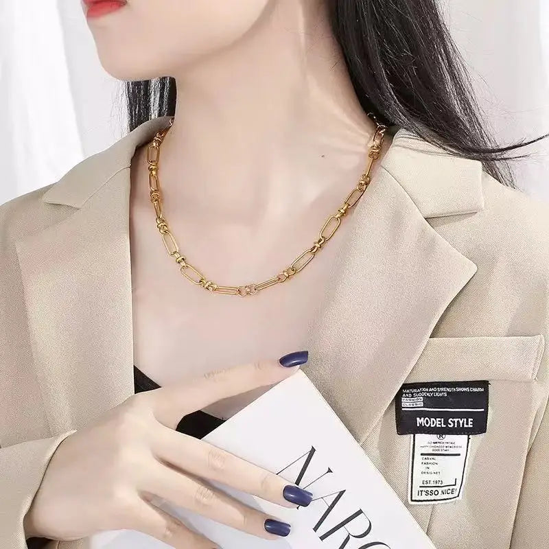 \EILIECK Stainless Steel Metal Gold Color Chain Necklace Bracelet For Women New Fashion Waterproof Collar Jewelry Set Gift Party