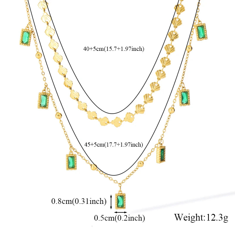 EILIECK 316L Stainless Steel Artificial Turquoise Pendant Necklace for Women Fashion Waterproof 2 Layer Neck Chain Jewelry Gift