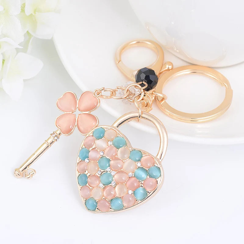 Paris Romantic Opal Love Key Chain Women's Luxury Handbag Pendant Souvenir Gift for Family and Friends