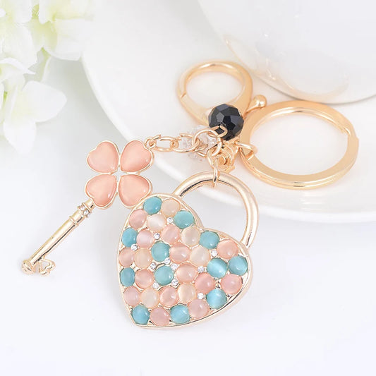 Paris Romantic Opal Love Key Chain Women's Luxury Handbag Pendant Souvenir Gift for Family and Friends