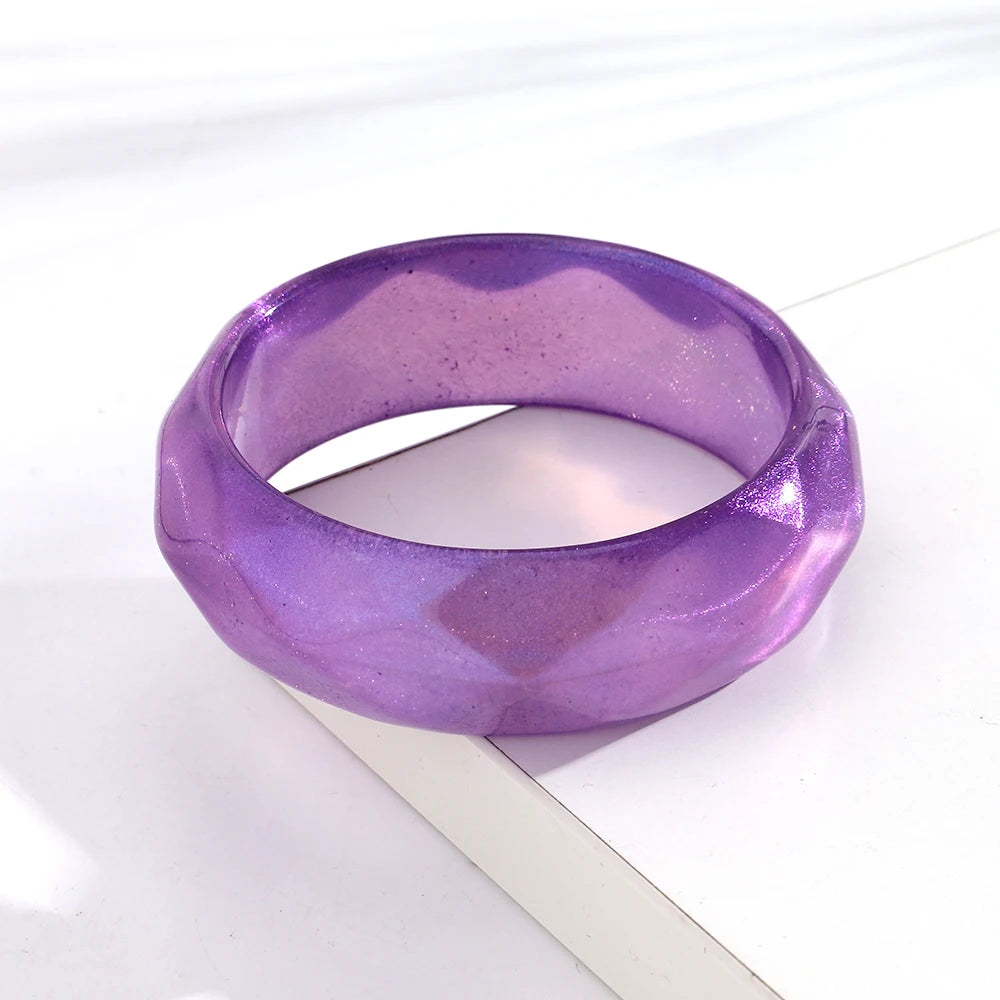 Trendy Resin Purple Wide Geometric Chunky Bangles for Women Fashion Acrylic Beaded Bangle Bracelets Party Jewelry Gifts