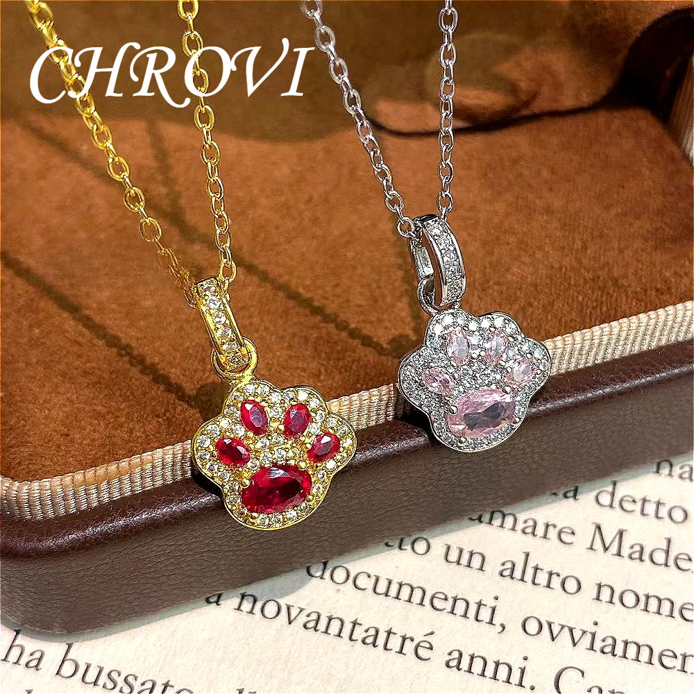 Luxurious best-selling Chinese-style red corundum cat paw pendant with a cat paw collar chain for women on the back cover design