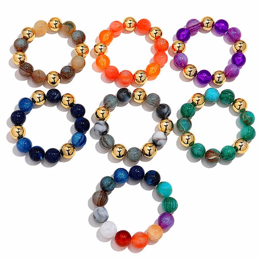 Trendy Acrylic Colorful Glitter Elastic Round Beads Bracelets New Resin Geometric CCB Bead Bangles Bracelet 2025 Fashion Jewelry