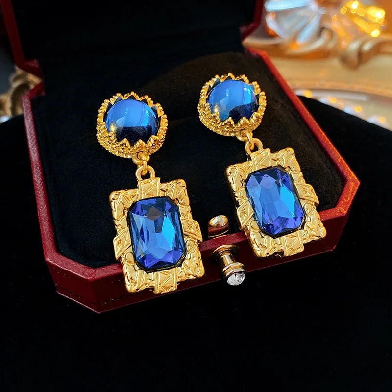 Bluey Rhinestone Square Metal Dangle Earrings for Women Occidental Vintage Niche Exquisite New Earring Fashion Jewelry Wholesale