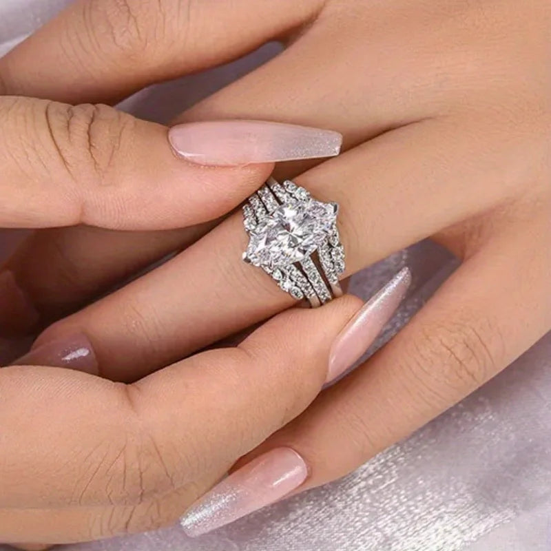 Gorgeous Women Set Ring Inlaid Brilliant Marquise Cubic Zirconia Fashion Accessories for Lady Wedding Party Versatile Jewelry
