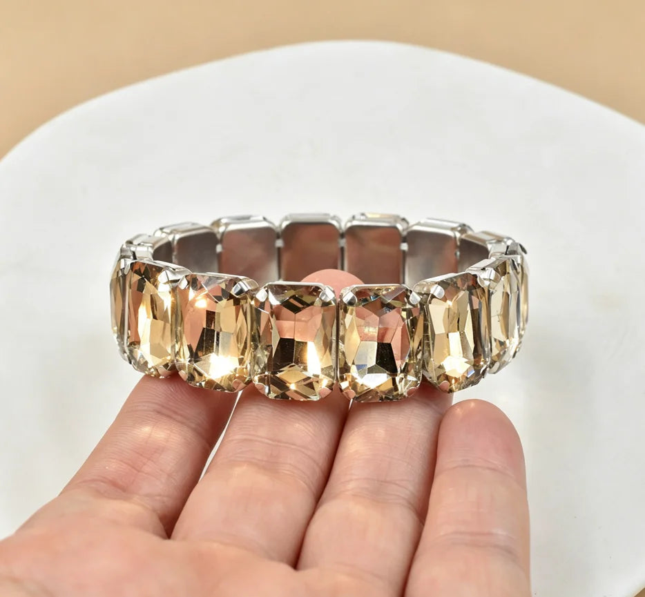 2026 New fashion Jewelry crystal Women charm bracelet colorful Geometric square elastic thread white Elliptical glass bracelet