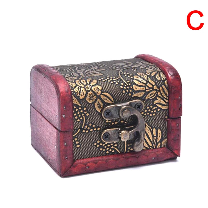 1PCS Vintage Antique Mini Wood Treasure Chest Storage Box Jewelry Organizer Box Gift Box