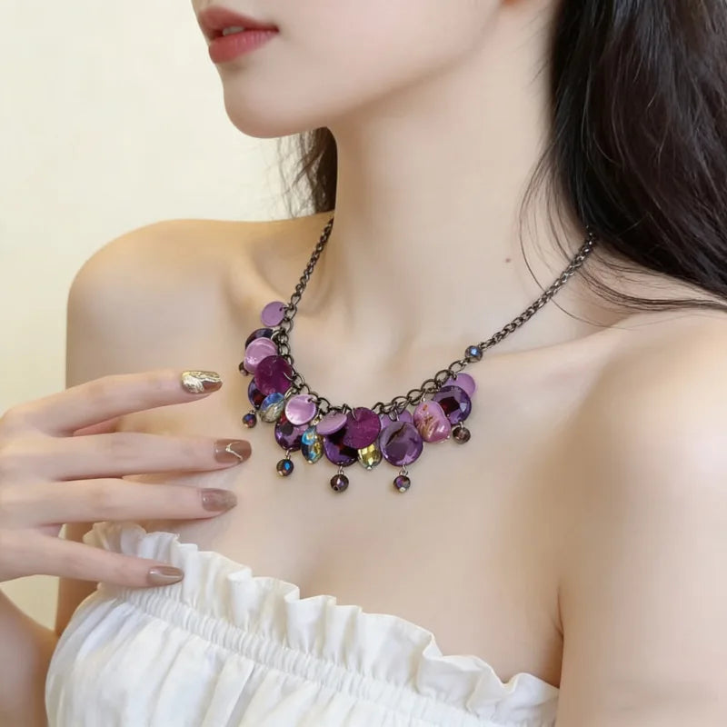 NISHIZAWA Y2k Purple Necklaces for Women Tassels Vintage Chokers Jewelry Beach Style Fashion Collares Para Mujer