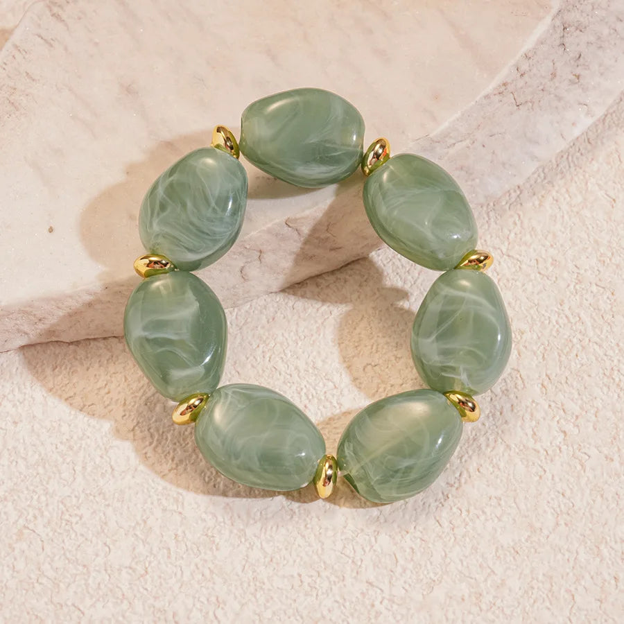 Trendy Colorful Marbled Irregular Oval Bead Elastic Bracelets Boho Resin Geometric Beaded Bangles Bracelet 2026 Fashion Jewelry