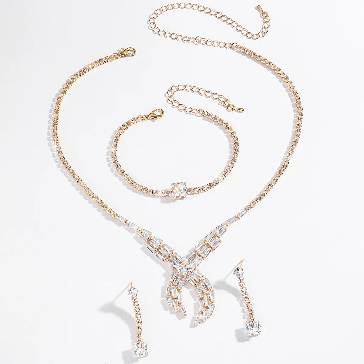 Red Carpet Aura Ladder Square Diamond Cross Knot Set Exaggerated Eye-Catching Three Piece Set Stage Runway Accessories