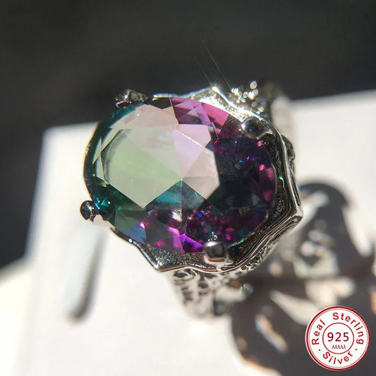 Fashion Vintage Solid 100% Sterling Silver Color Big Colorful CZ Zircon Stone For Women Engagemnet Wedding Rings Jewelry