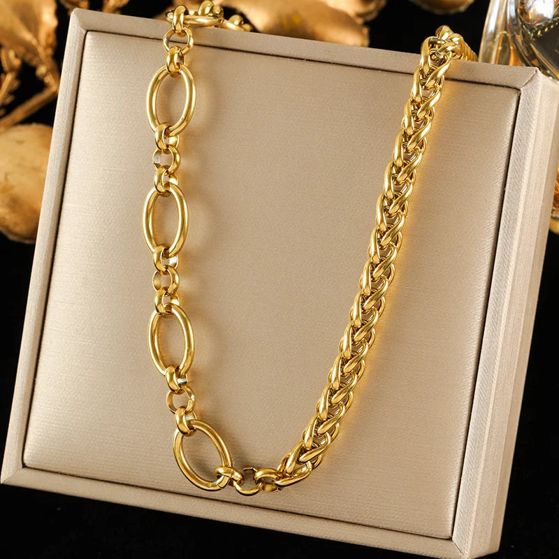 EILIECK 316L Stainless Steel Metal 8mm Chunky Chain Necklace For Women Trendy 18K Gold Plated Neck Chain Waterproof Jewelry Gift