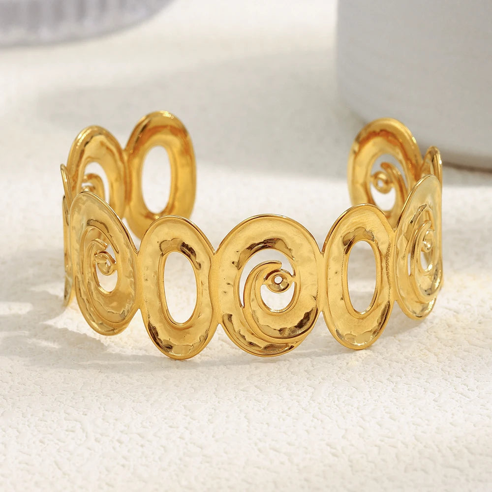 E.B.belle Stainless Steel Fashion Style Hollow Spiral Oil Pressed Bracelet 18K Gold Plated Tarnish Free Women's Gift