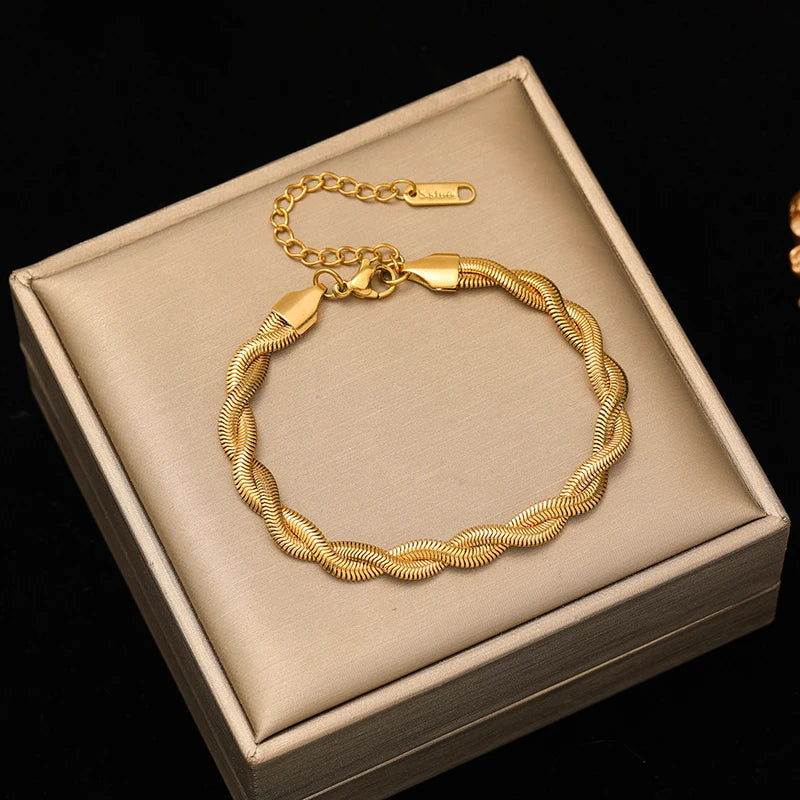 EILIECK 316L Stainless Steel Link Chain Bracelet For Women Trendy Punk 18K Gold Plated Waterproof Wrist Chain Jewelry Gift Party