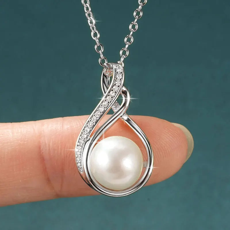 OXTAO Infinity Moissanite Pendant Necklace 14K Gold Filled Cute Freshwater Pearl Necklace Mother Wife Birthday Jewelry Gift