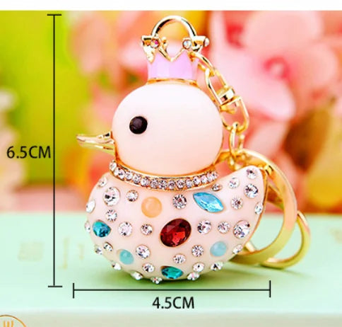 Creative rhinestone cute big yellow duck car keychain women's bag pendant metal key chain ring festival gift wholesale