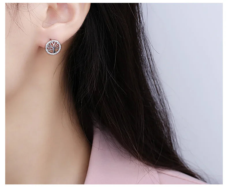 925 Sterling Silver Heart Tree Zircon Stud Earrings For Women Exquisite Student Girlfriend Jewelry Accessories Wedding Party