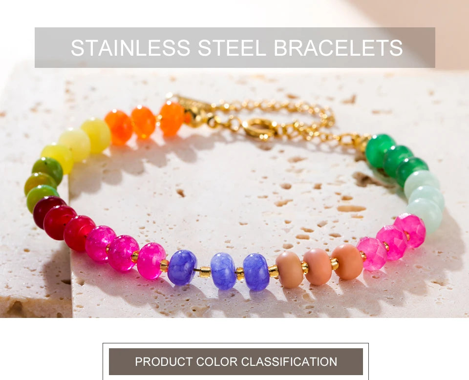 Delicate Colorful Natural Stone Bracelets For Women  Boho Beaded Bracelets Adjustable Chain Trendy Jewelry Gift Waterproof