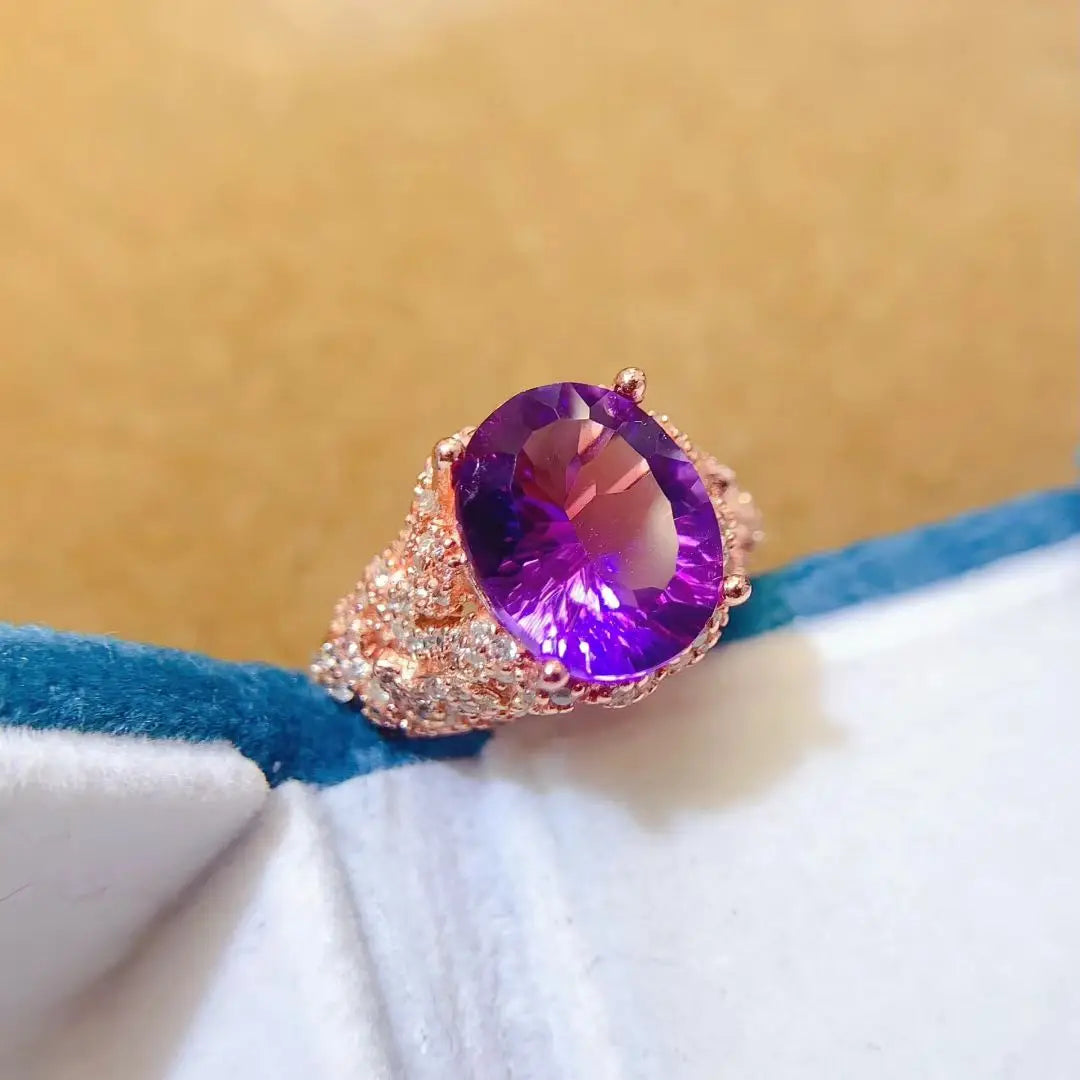 Real 925 Silver Ring Natural Amethyst Ring 9mm*11mm 4ct Amethyst Jewelry Birthday Gift for Women