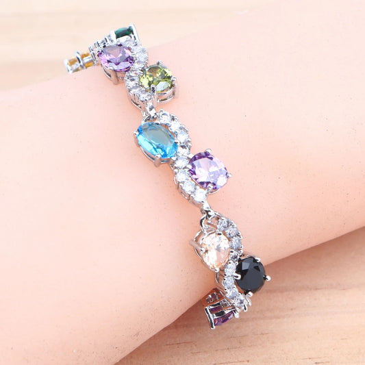 925 Silver Charm Green Cubic Zircon Bracelets For Women Wedding Jewelry 18CM Length