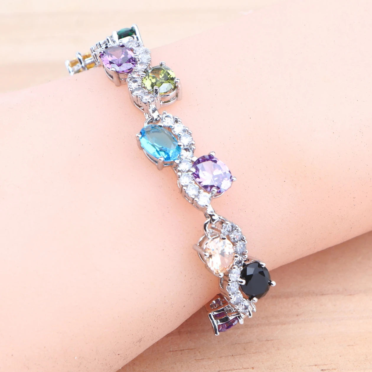 925 Silver Charm Green Cubic Zircon Bracelets For Women Wedding Jewelry 18CM Length