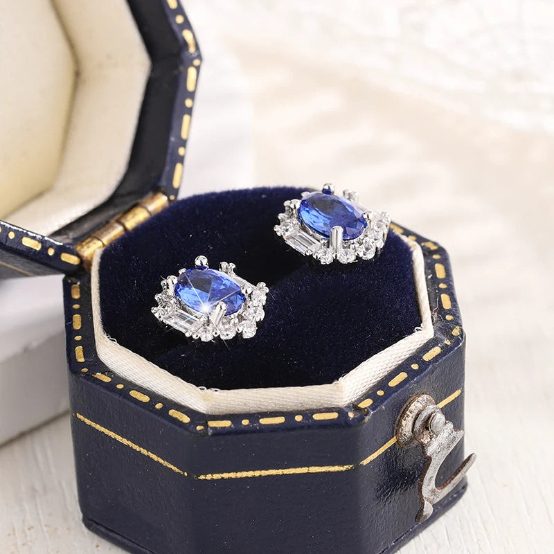 S925 Sliver Plated New Fashion Sapphire Prong Earring For Ladies-High Quality Jewelry Wedding Party Gift
