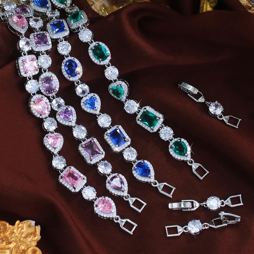 ThreeGraces Elegant Sparkling Water Drop Zirconia Bridal Wedding Party Geometric  Link Chain Bracelet Jewelry for Women BR470
