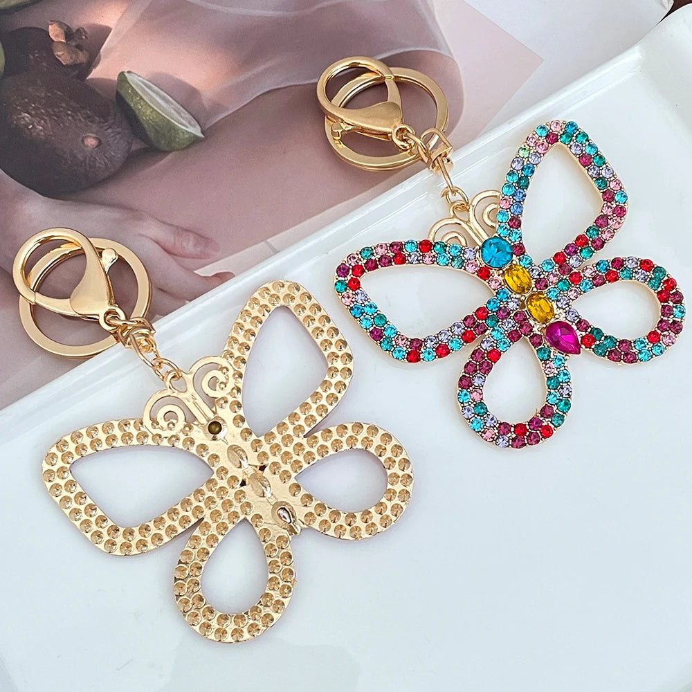 Large Crystal Mixed Color Butterfly Keychain Hollowed-out Design Women's Luxury Bag Pendant Souvenir Gift