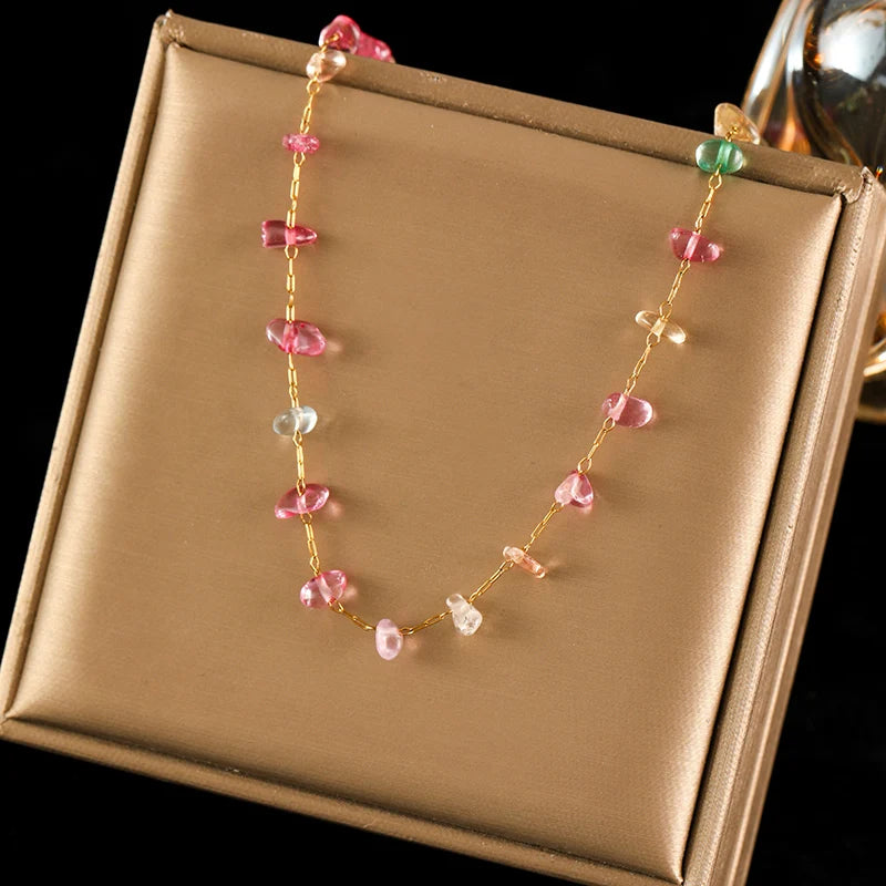 EILIECK 316L Stainless Steel Colored Acrylic Stones Necklace Bracelets Set For Women Trendy Neck Chain Waterproof Jewelry Gift