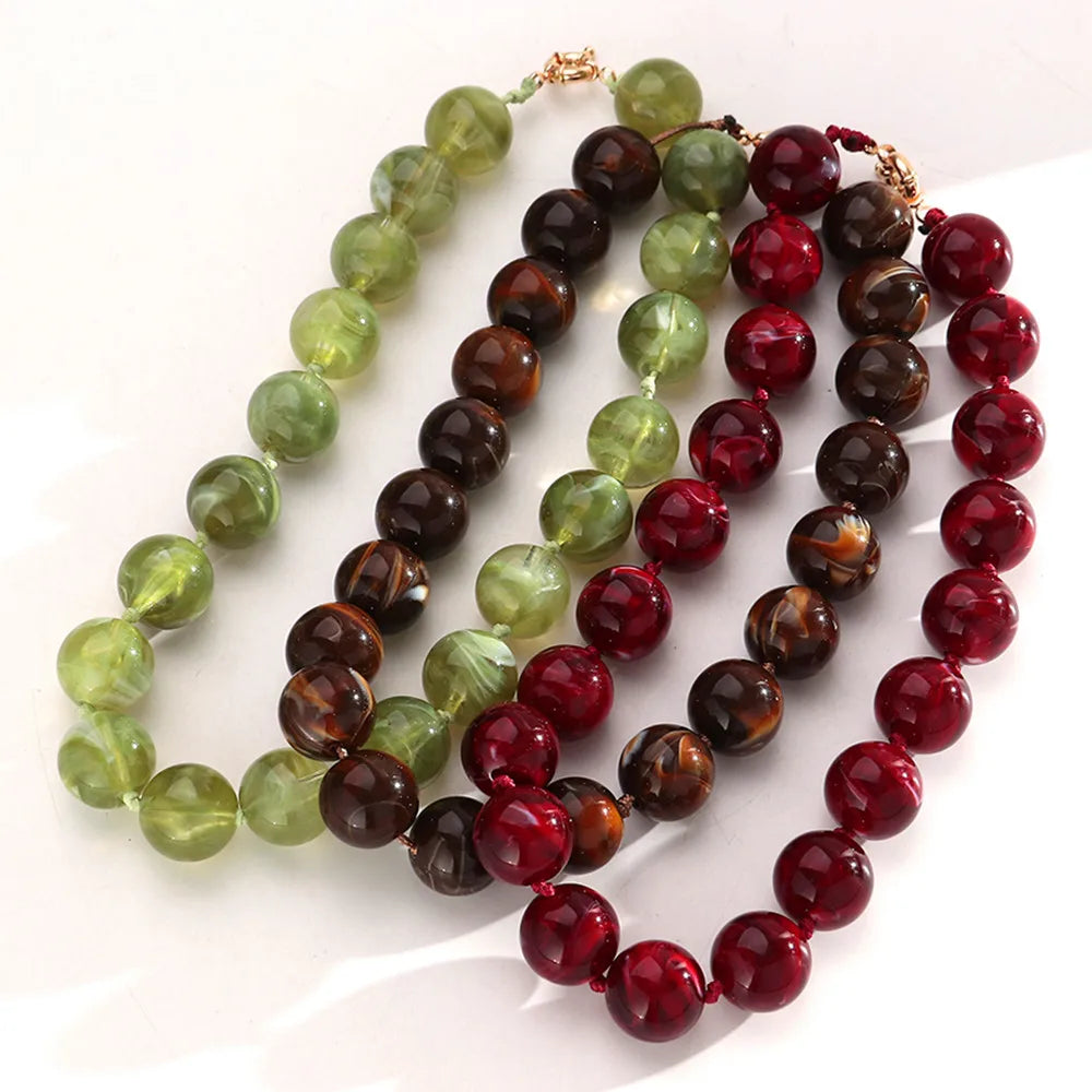 Trendy Multicolor Big Round Beads Choker Necklace for Women Acrylic Geometric Beaded Handmade Knot Necklaces Jewelry Gifts