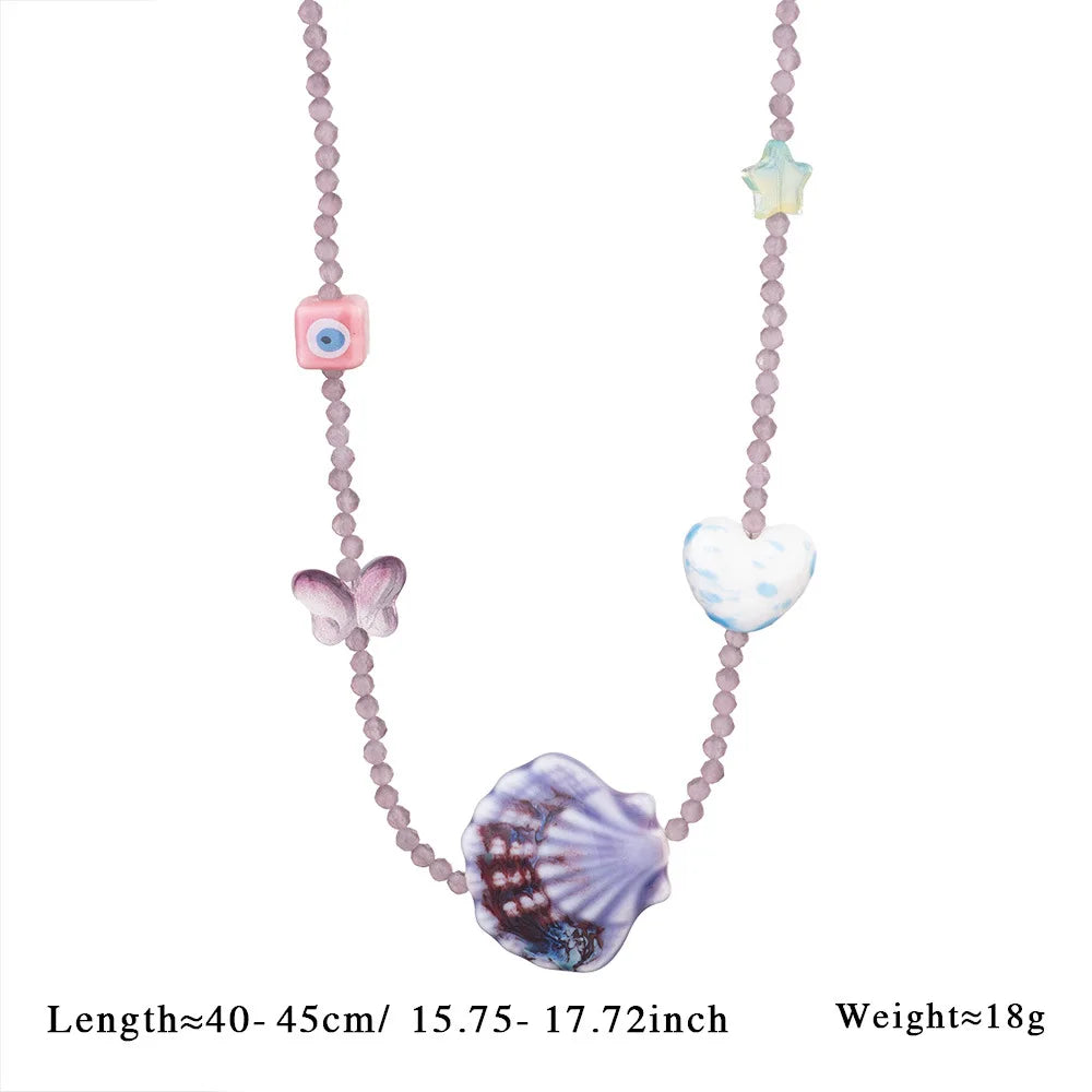 Handmade Weave Multi Colored Rice Beads Dolphin Neckalce Women Color Texture Shell Scallop Oysters Summer Beach Charm Jewelry