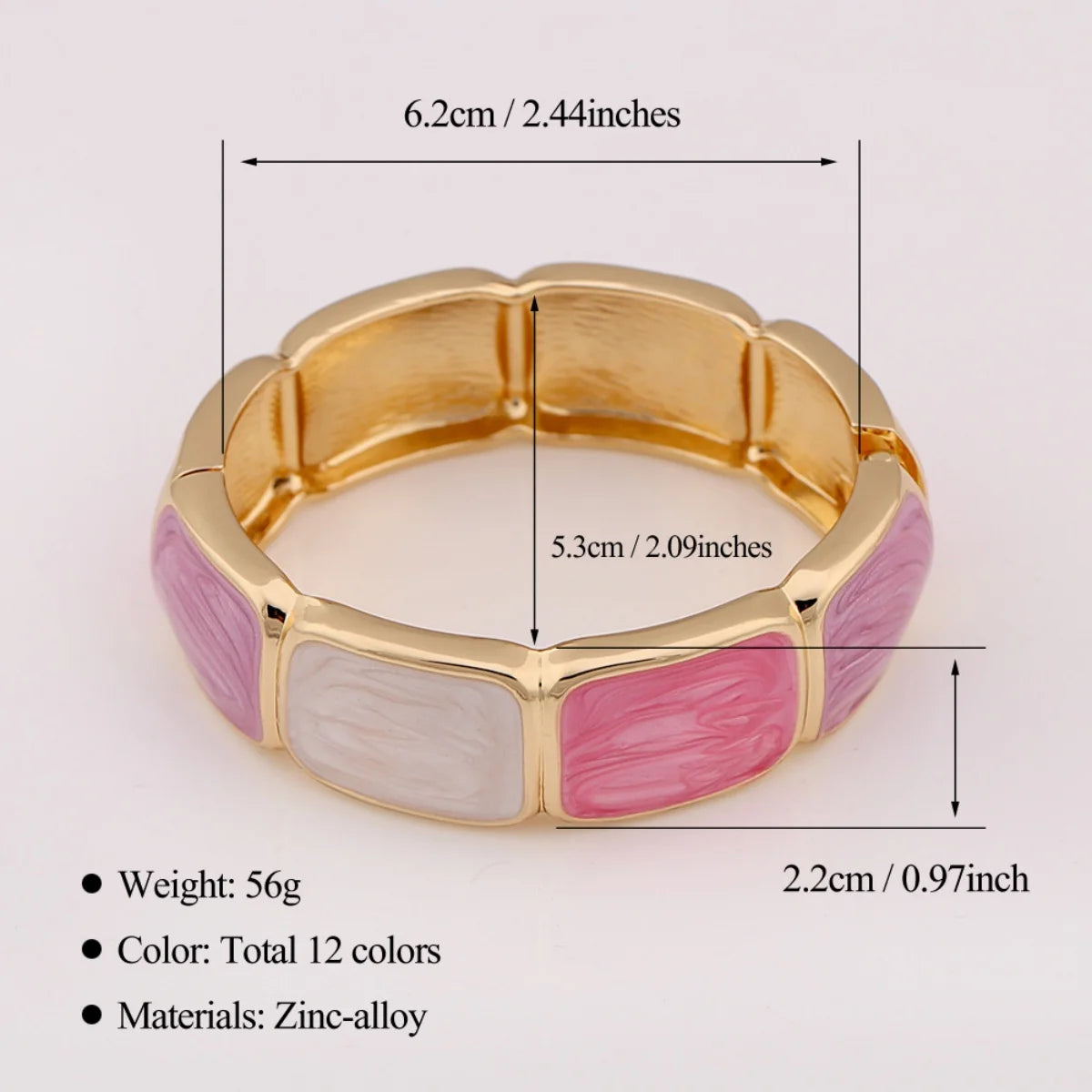 KMVEXO Pink Purple Imitation Enamel Chunky Metal Bangles for Women Geometric Splicing Resin Elasticity Bracelets Daily Jewelry