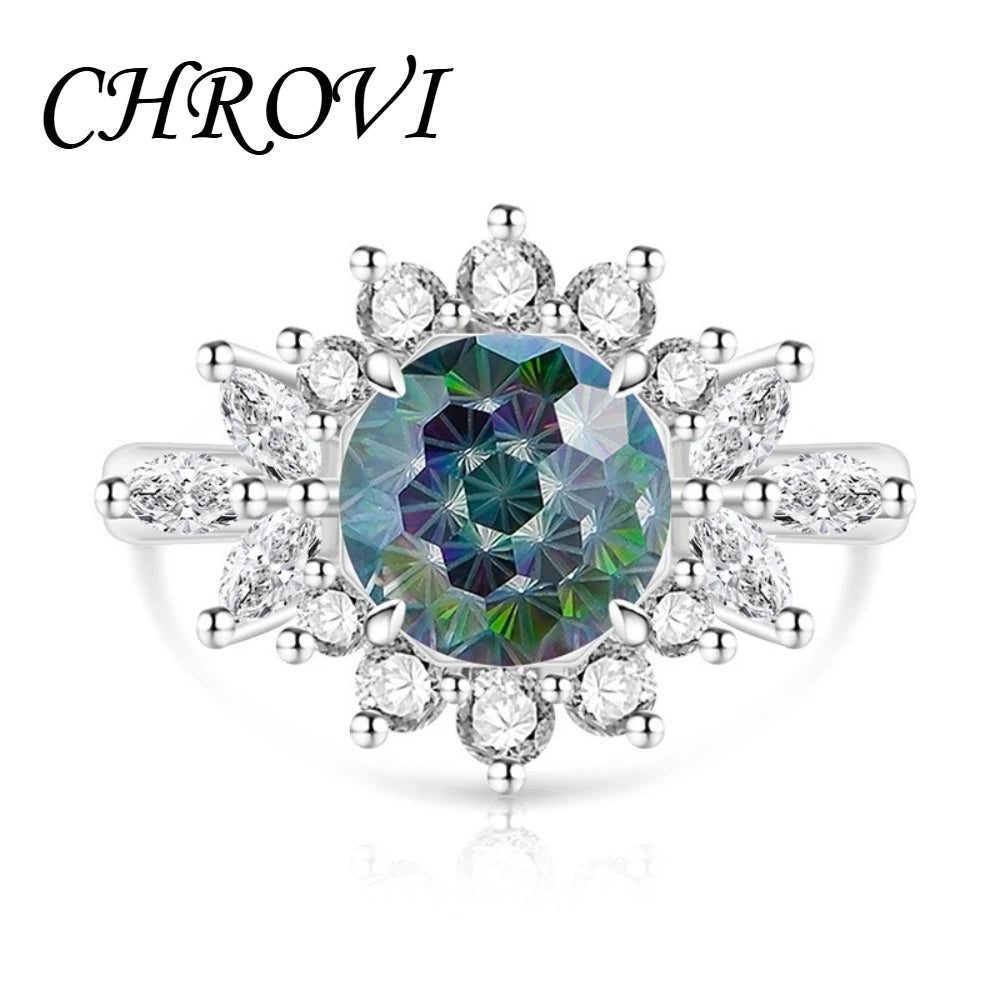 925 pure silver trendy colored gemstone sunflower ring for women, fashionable and versatile finger ring