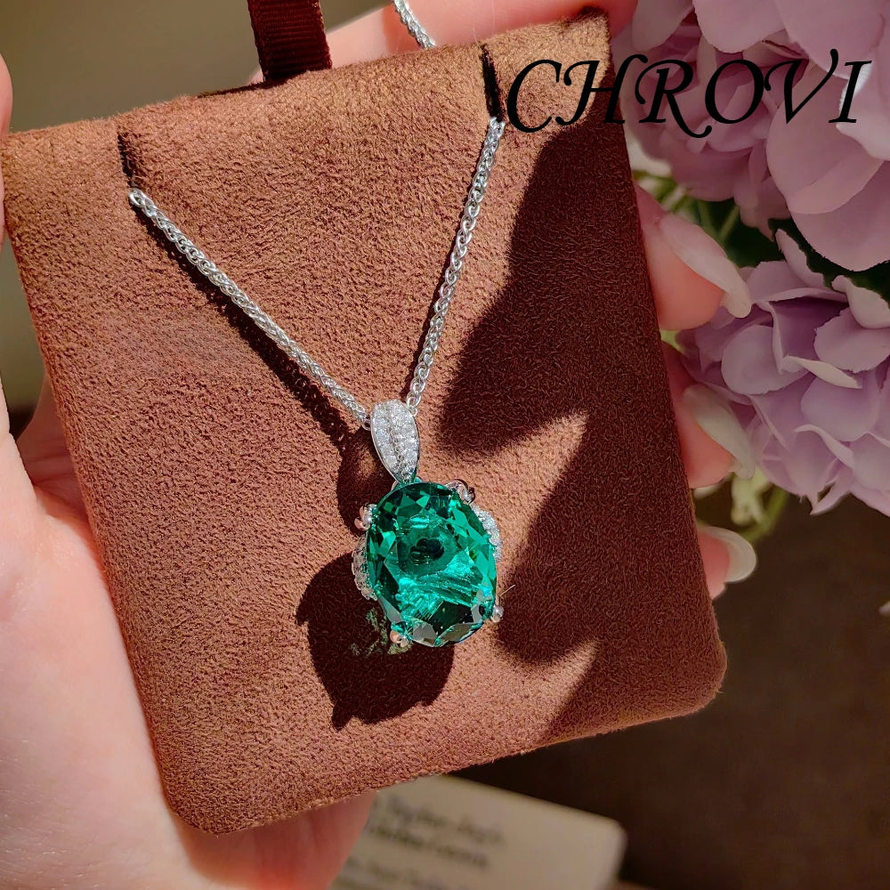 Luxurious 925 sterling silver exquisite pendant necklace, diamond ring, stud earrings, gemstone set set for women