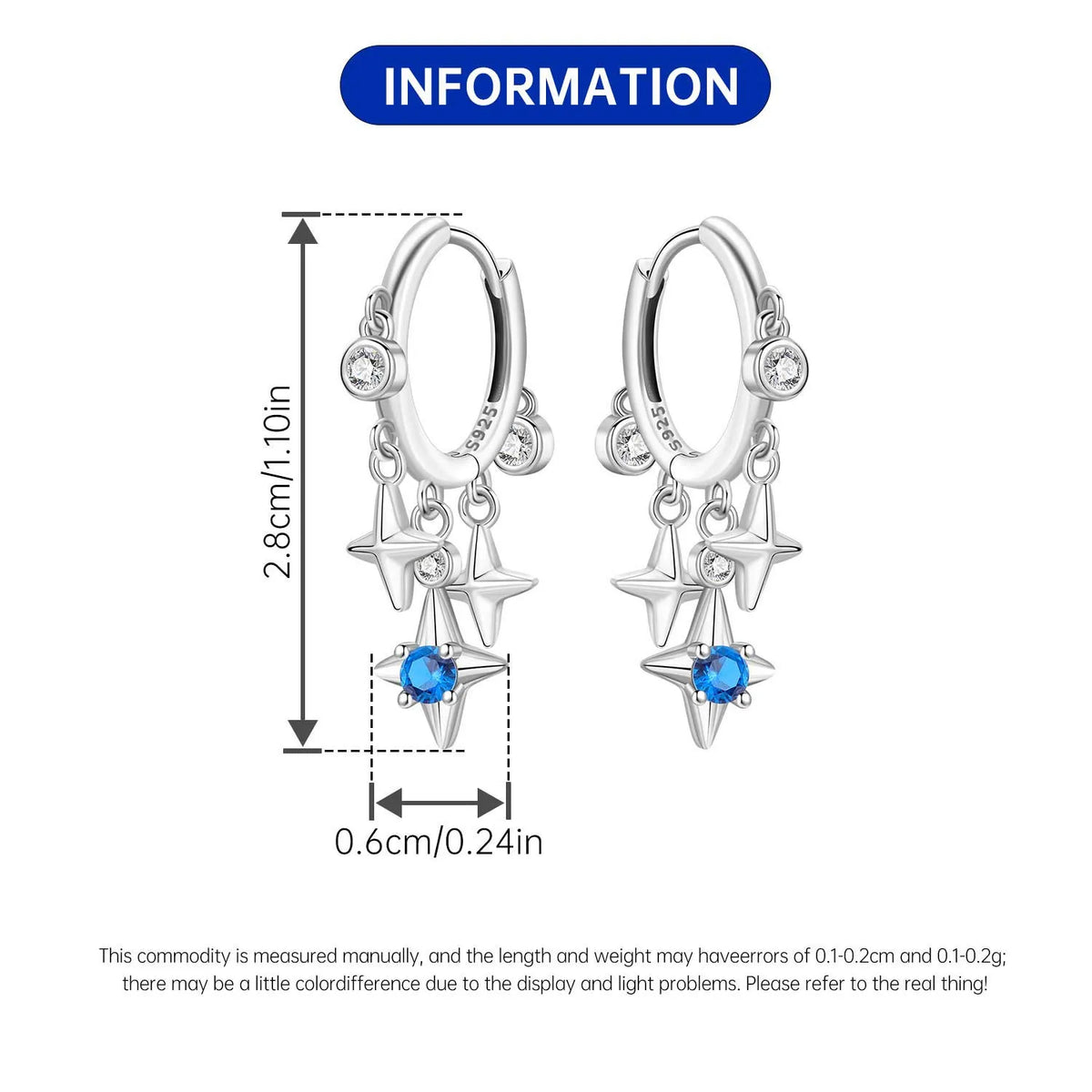 Orstarry 925 Sterling Silver Sparkling Blue Zircon Star Drop Earrings Women Earrings Charm Fashion Versatile Party Jewelry Gifts