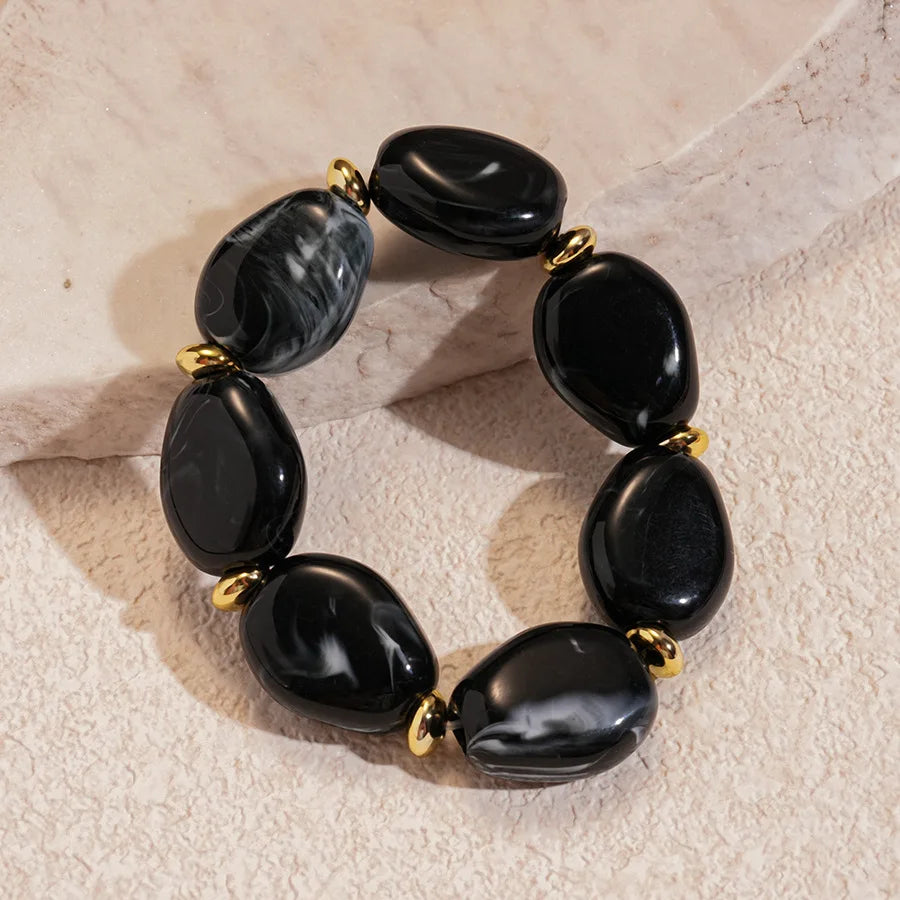Trendy Colorful Marbled Irregular Oval Bead Elastic Bracelets Boho Resin Geometric Beaded Bangles Bracelet 2026 Fashion Jewelry