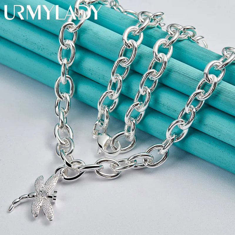 URMYLADY 925 Sterling Silver Dragonfly Pendant Necklace For Women Wedding Engagement Party Fashion Jewelry