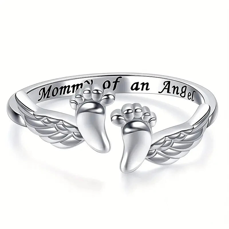 Huitan Foots and Wing Shaped Aesthetic Mother's Day Gift Rings Charming Silver Color Accessories Metal Chic Jewelry for Mom